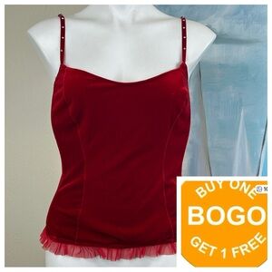Vintage Intimate Attitudes Corset Chic Red Velvet with Ruffle Hem
Size 40 (L)